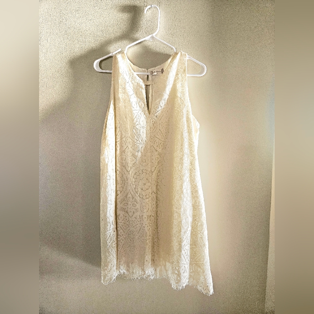 NWT Altar’d State Size M Cream Lace Dress Sleeveless Short Shift Fully Lined